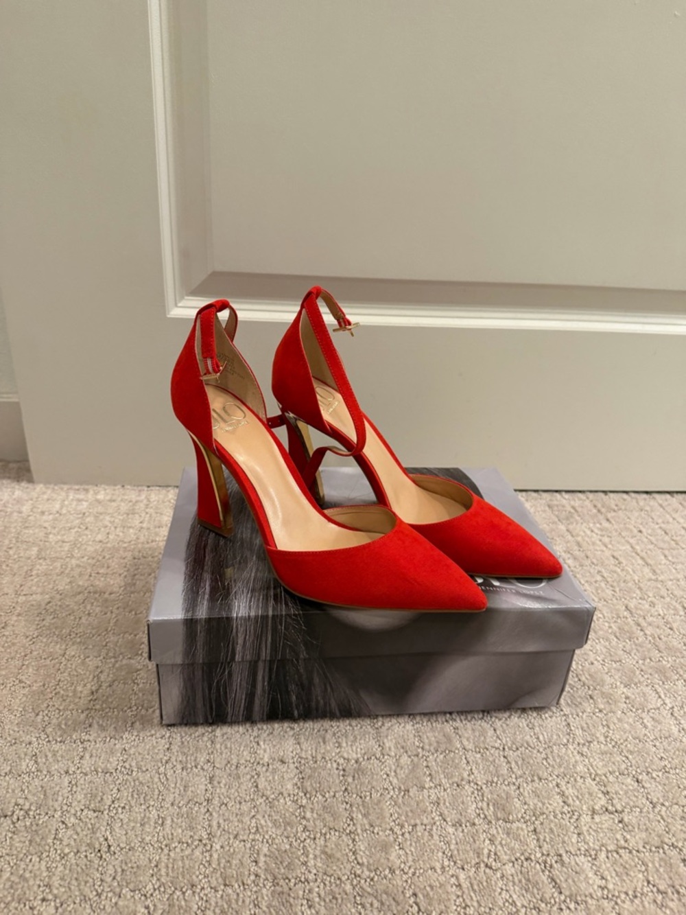 Jennifer Lopez Red Pointed D'Orsay Ankle-Strap Heels